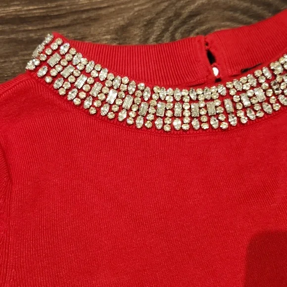 Talbots Red Jeweled Crewneck Short-Sleeve Sweater - Picture 4 of 10